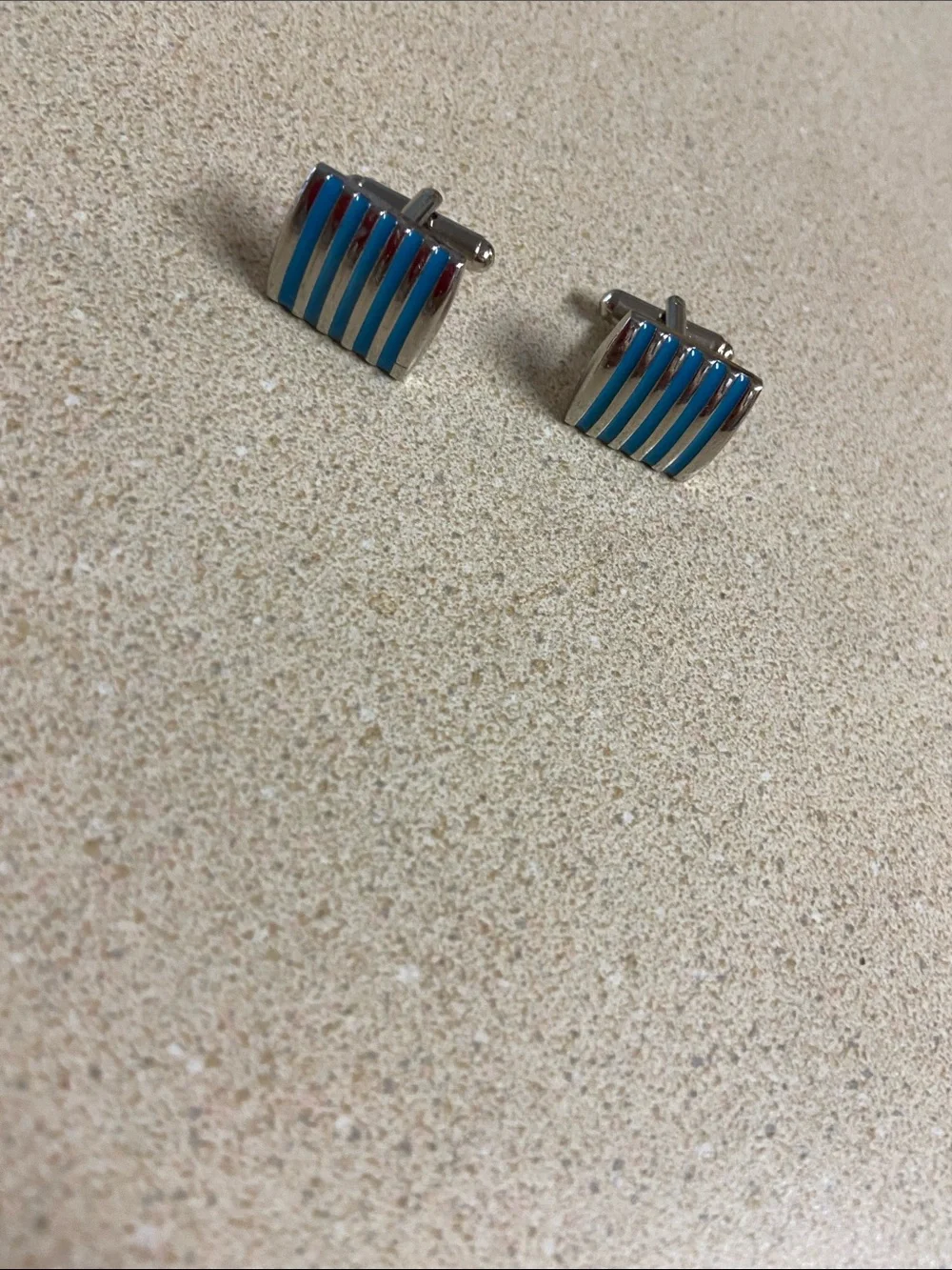 Blue Stripe Silver-Tone Men's Cufflinks